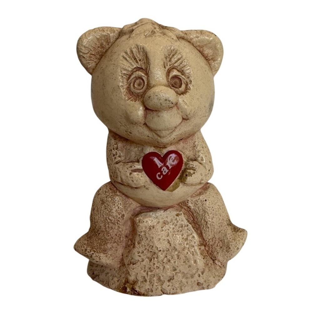 Paula 1982 Bear Figurine "I Care" Heart Ceramic Vintage USA